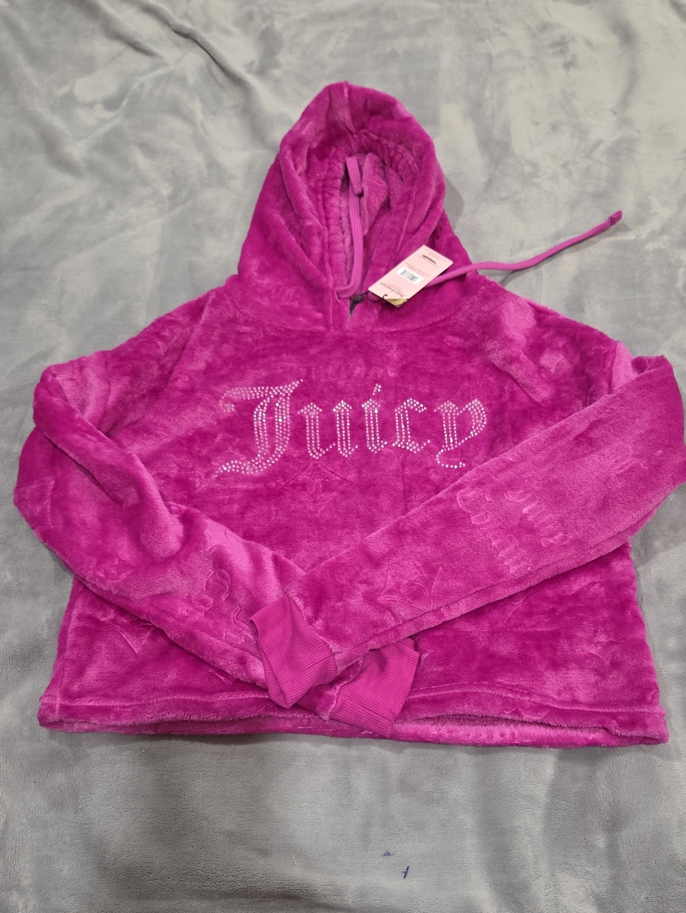 Juicy Couture Plush Hoodie Jacket in Fuchsia Pink